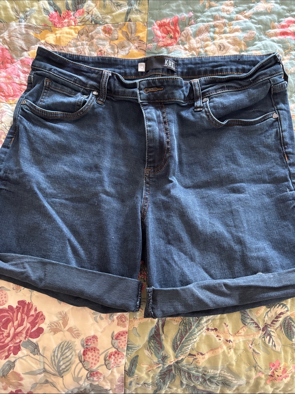 Kut from the Kloth Dark Blue Rolled Cuff Denim Shorts
